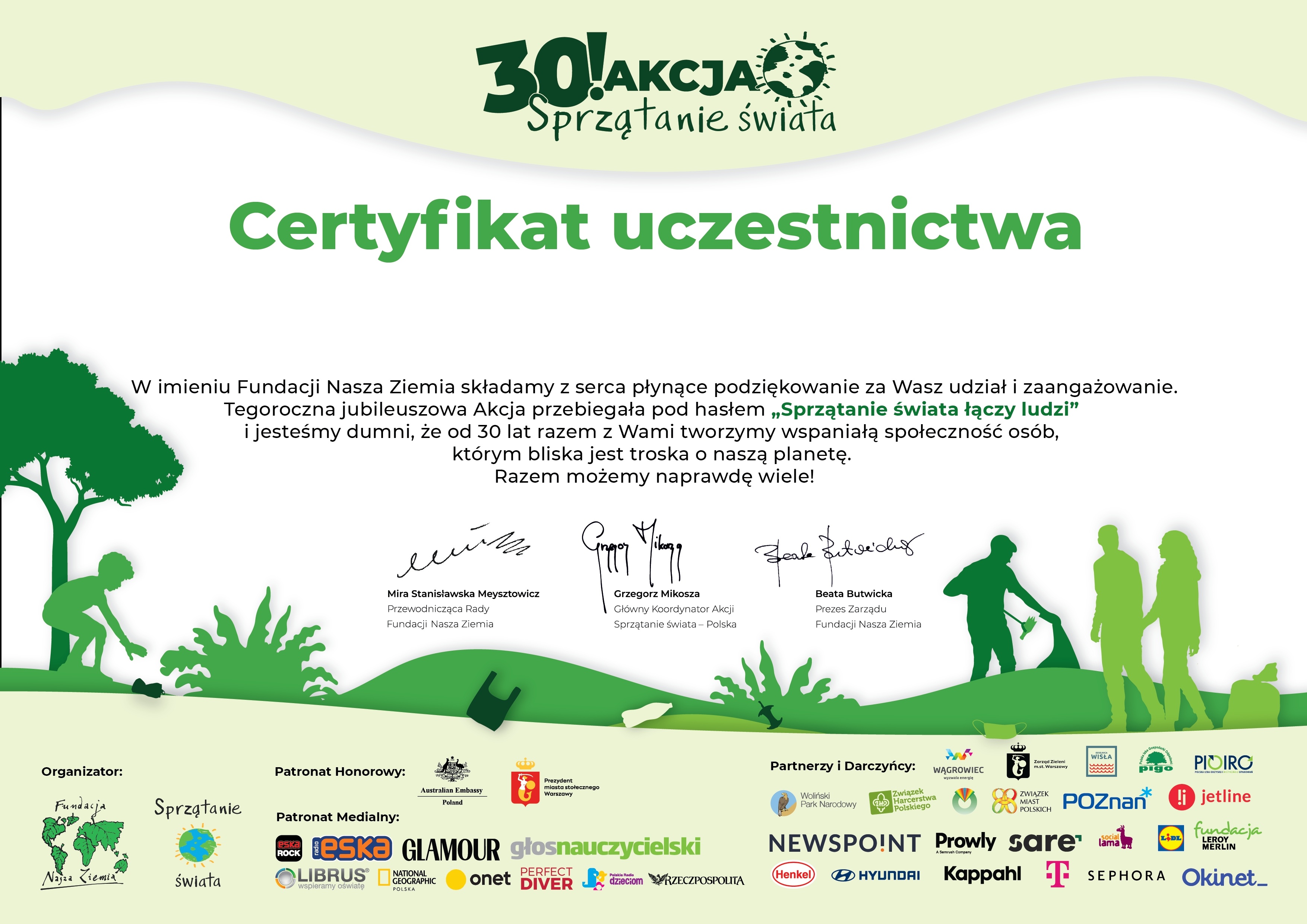 Obraz - Certyfikat uczestnictwa - 30 Akcja sprzątenie świata